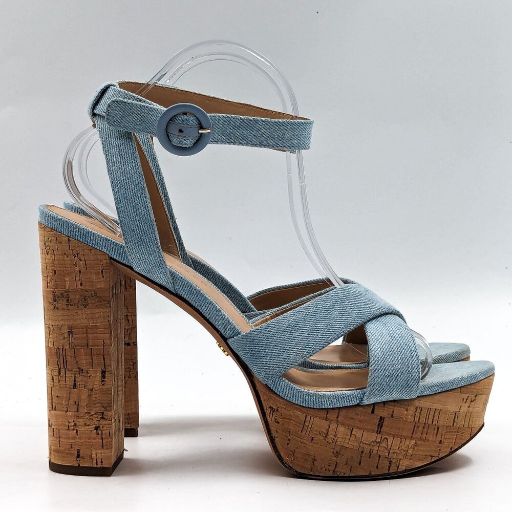 Veronica Beard Women Lalana Blue Denim Strappy Platform Summer Sandals -  10.5 - Picture 9 of 12